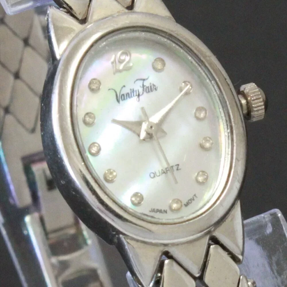 Vintage Ladies Vanity Fair Quartz Watch Mother Of Pearl Dial Stainless Bracelet
